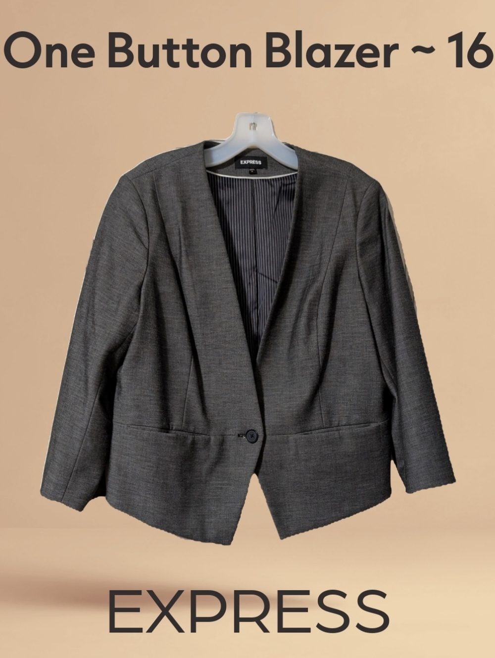 Express Gray Single-Button Open-Front Blazer